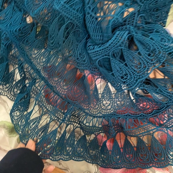 Self-Portrait / Teardrop Guipure tiered lace minidress Teal turquoise US 6 UK 10 - Picture 3 of 8